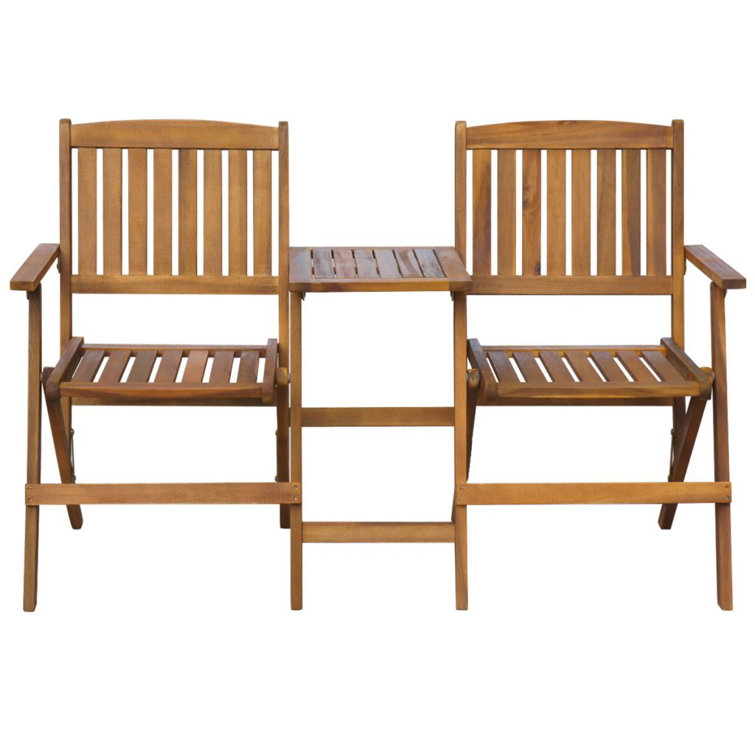 wooden tete a tete bench